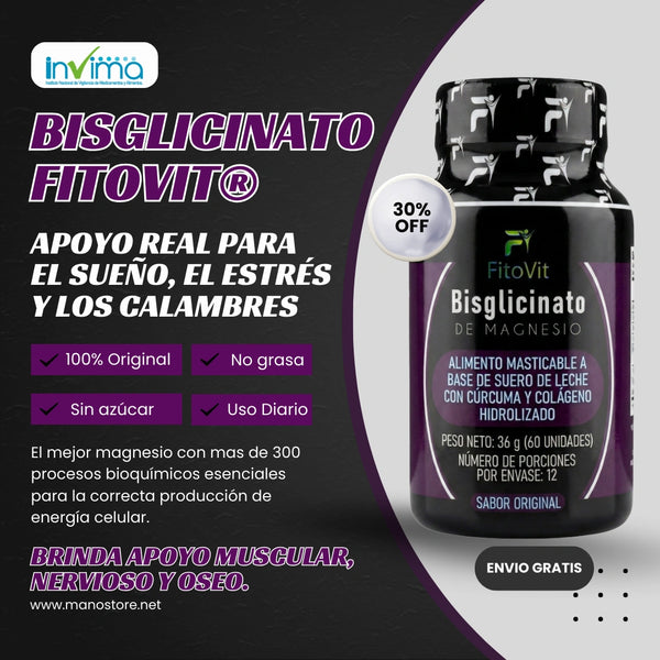 Magnesio de Bisglicinato FitoVit®️ Combate (calambres, insomnio y fatiga constante)