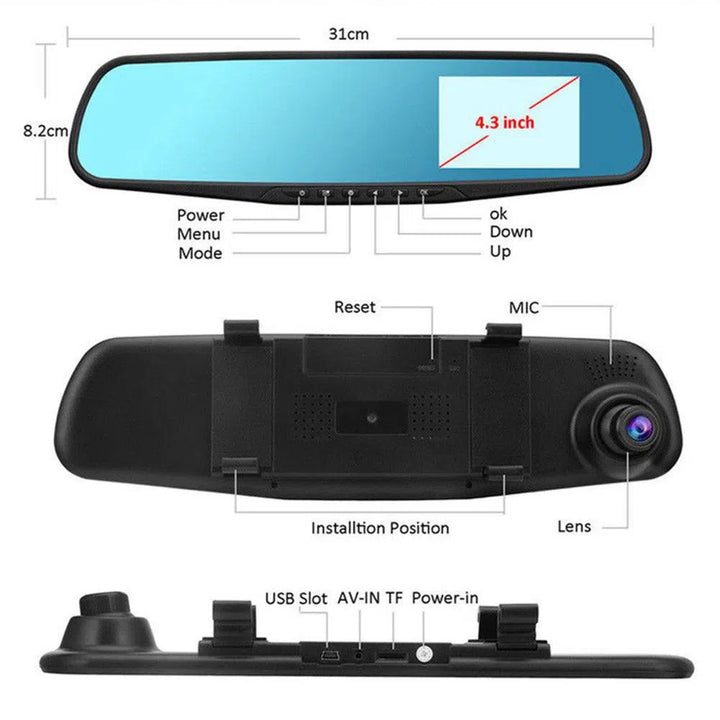 Retrovisor Cámara Doble HD 1080