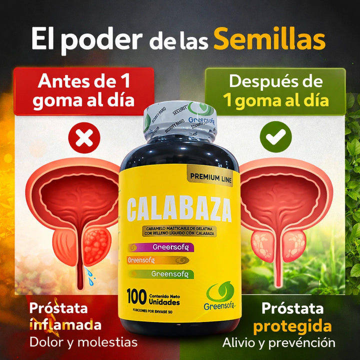Calabaza Daily®: 20 Semillas por Goma. Desinflama tu próstata en menos de 1 semana