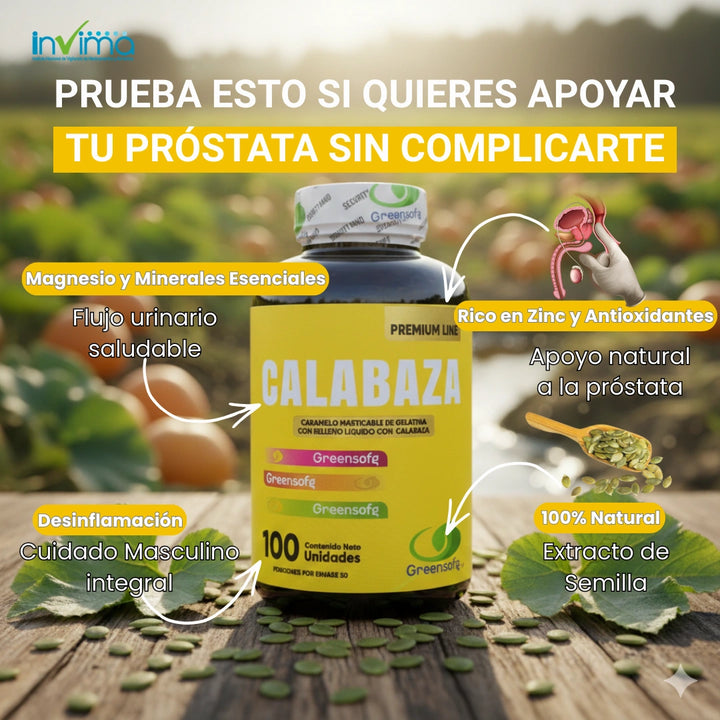 Calabaza Daily®: 20 Semillas por Goma. Desinflama tu próstata en menos de 1 semana