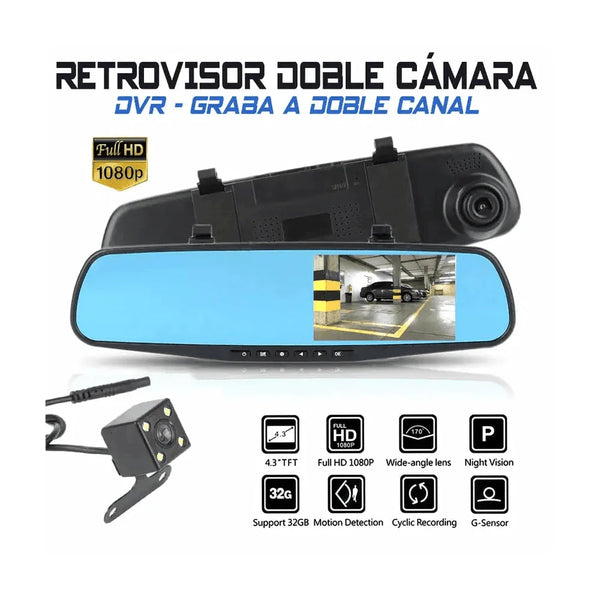 Retrovisor Cámara Doble HD 1080