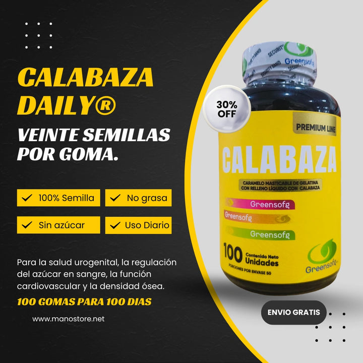Calabaza Daily®: 20 Semillas por Goma. Desinflama tu próstata en menos de 1 semana